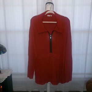 TEXTURES Long Sleeve 1/2 Zip with Collar Orange Tunic Top 1XL